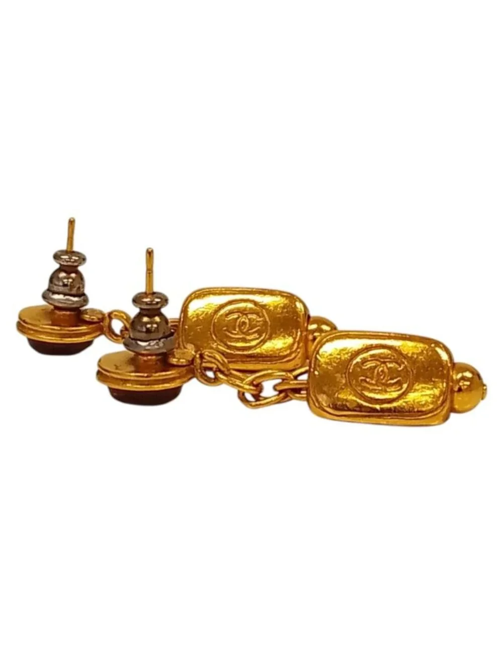 Chanel Vintage Gripoix Swing Earrings Gold Plated